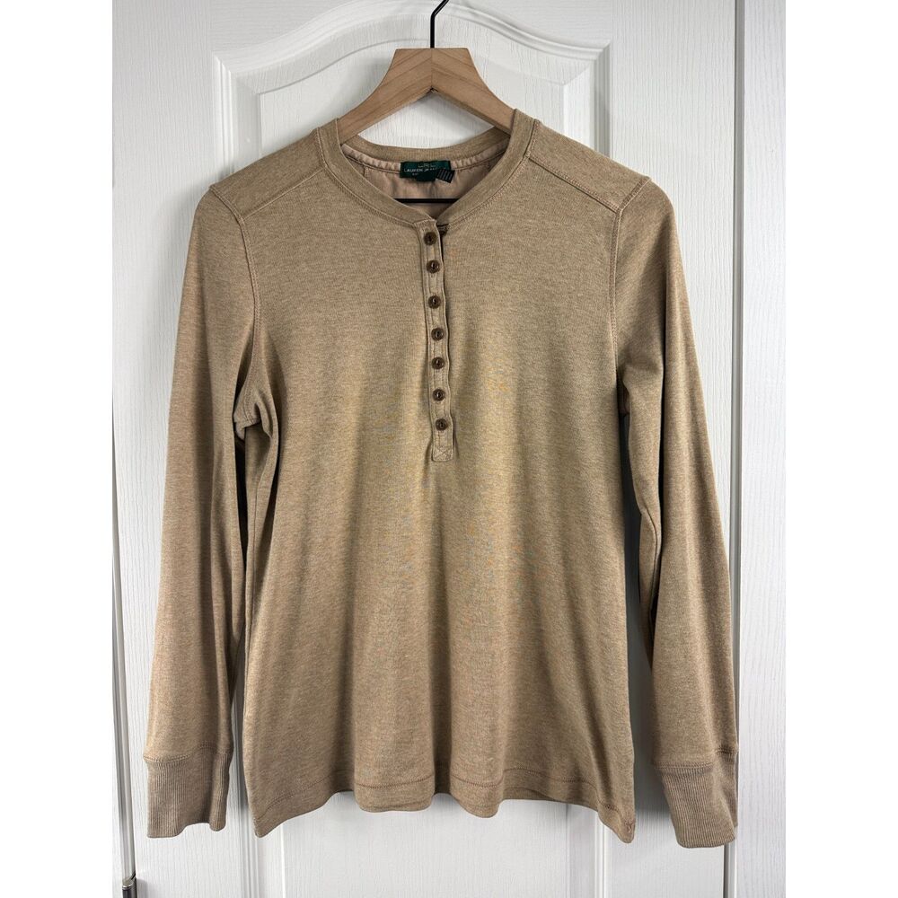 Lauren Ralph Lauren Jeans Co Women’s Large Tan Henley Elbow Patch Shirt Top